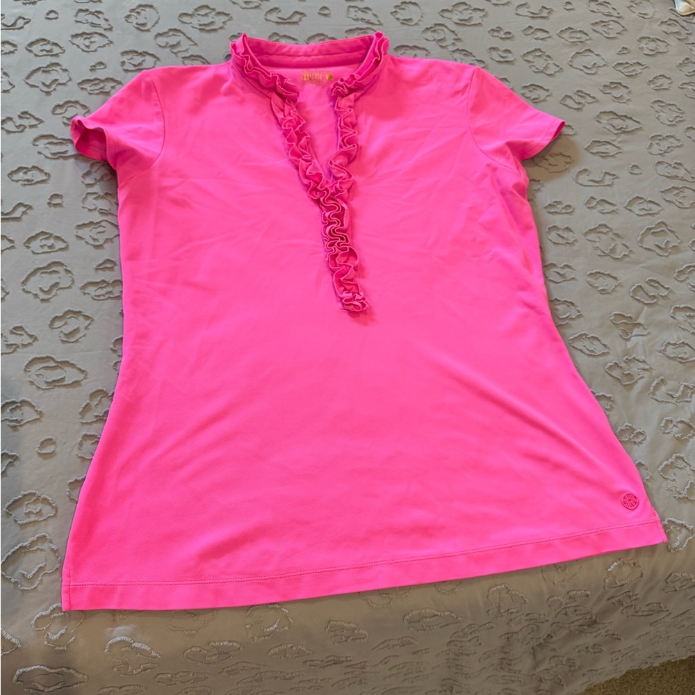Lilly Pulitzer Vibrant Pink Ruffle Luxletic Top